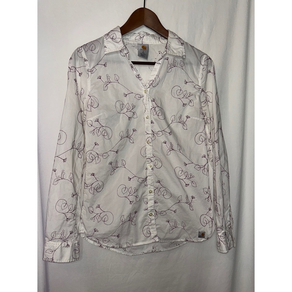 Carhartt Floral Embroidered Button Down Shirt‎ Women's White Cotton